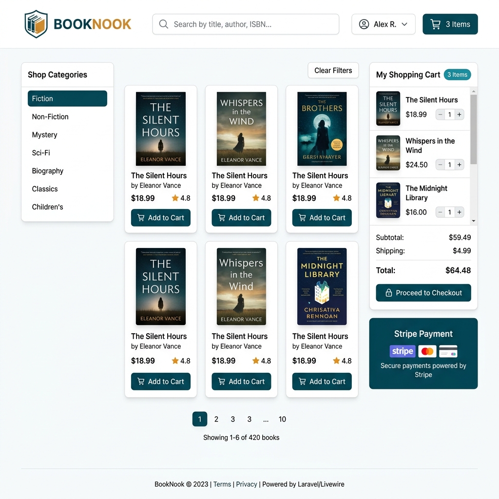 نظام المكتبة الإلكترونية — تجارة إلكترونية بـ TALL Stack وبوابة Stripe